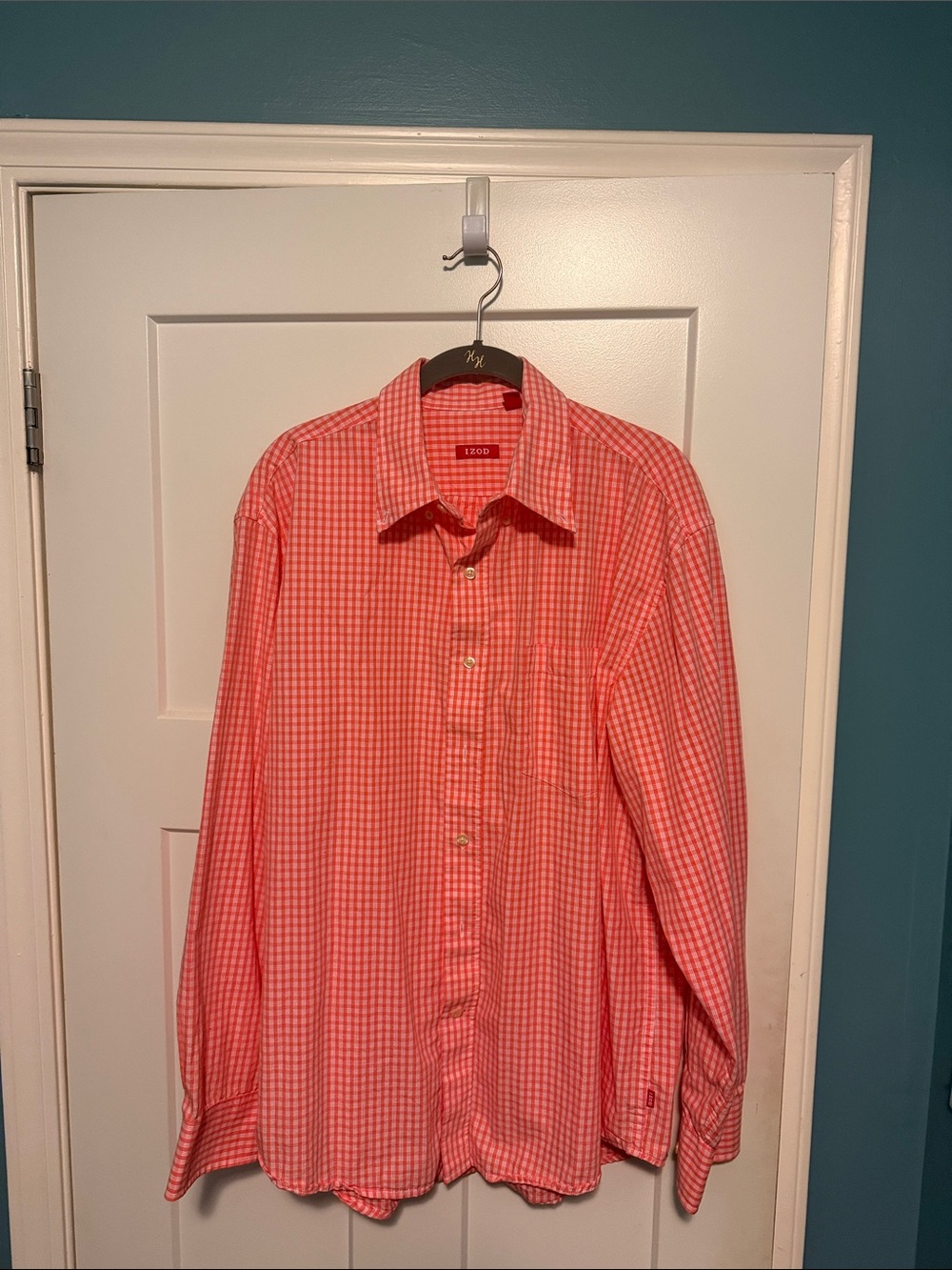 Izod Orange Gingham Long-Sleeve Dress Shirt